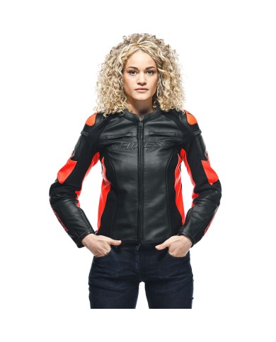 CHAQUETA DAINESE RACING 4 LADY BLACK/FLUOR RED