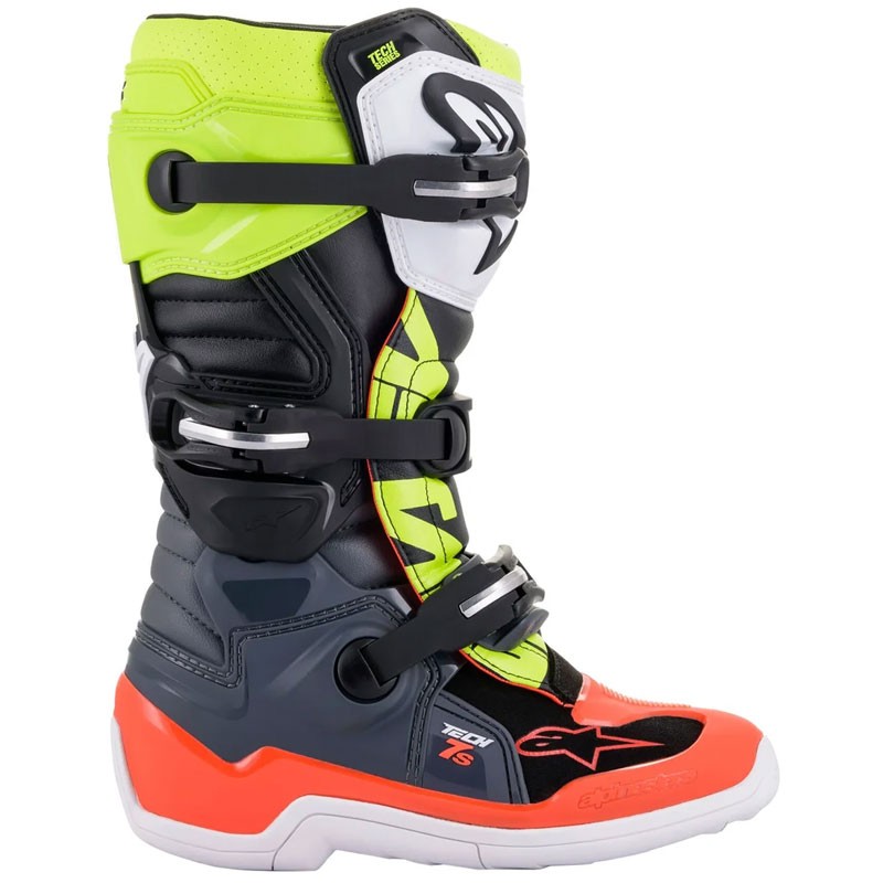 BOTAS ALPINESTARS TECH 7S JUNIOR DARK GRAY/RED FLUO/YELLOW FLUO