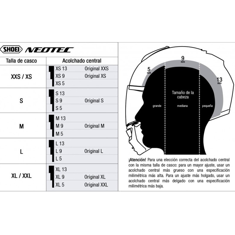 CHICHONERA INTERIOR CASCO SHOEI NEOTEC TALLA S.