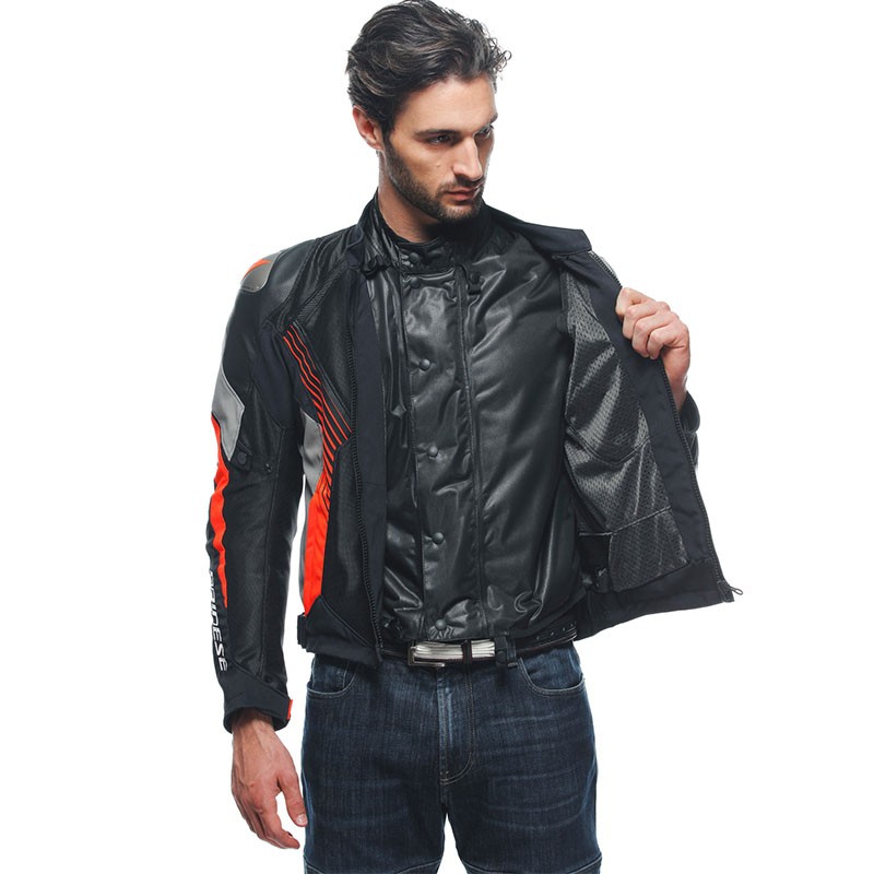 CHAQUETA DAINESE SUPER RIDER 2 ABSOLUTESHELL BLACK/GRAY/FLUO RED