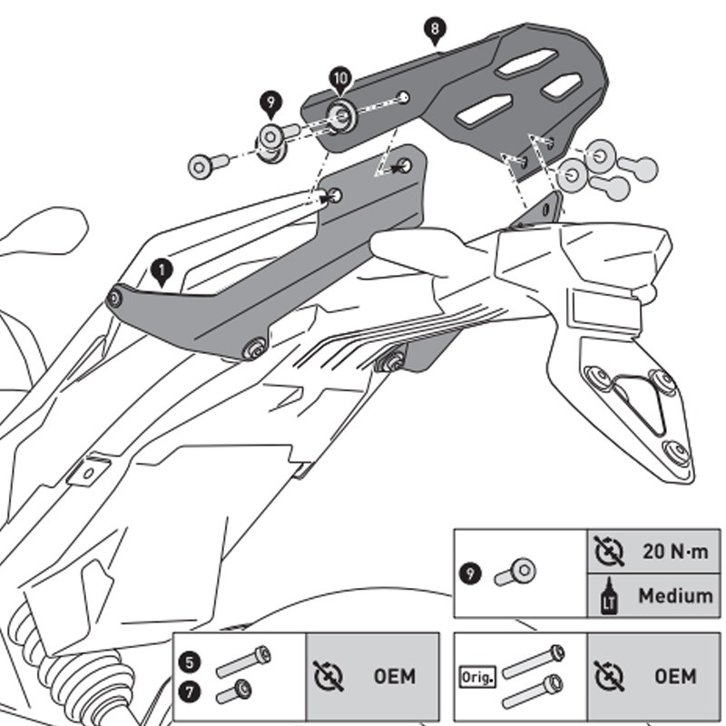 KIT DE FIJACIÓN POSTERIOR SW-MOTECH STREET-RACK BMW GPT.07.945.16000/B