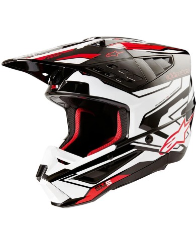 CASCO ALPINESTARS S-M5 ACTION 2 BLACK/WHITE BRIGHT/RED GLOSSY ECE2206