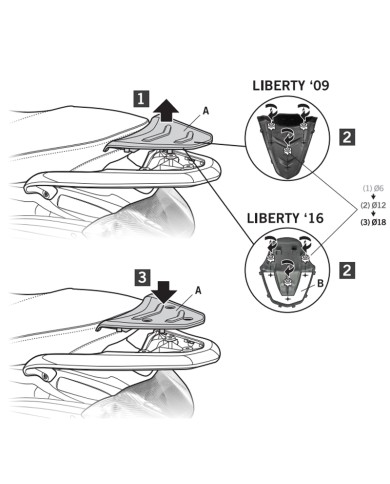 KIT DE FIJACIÓN POSTERIOR SHAD V0LB19ST PIAGGIO LIBERTY 50/125/150