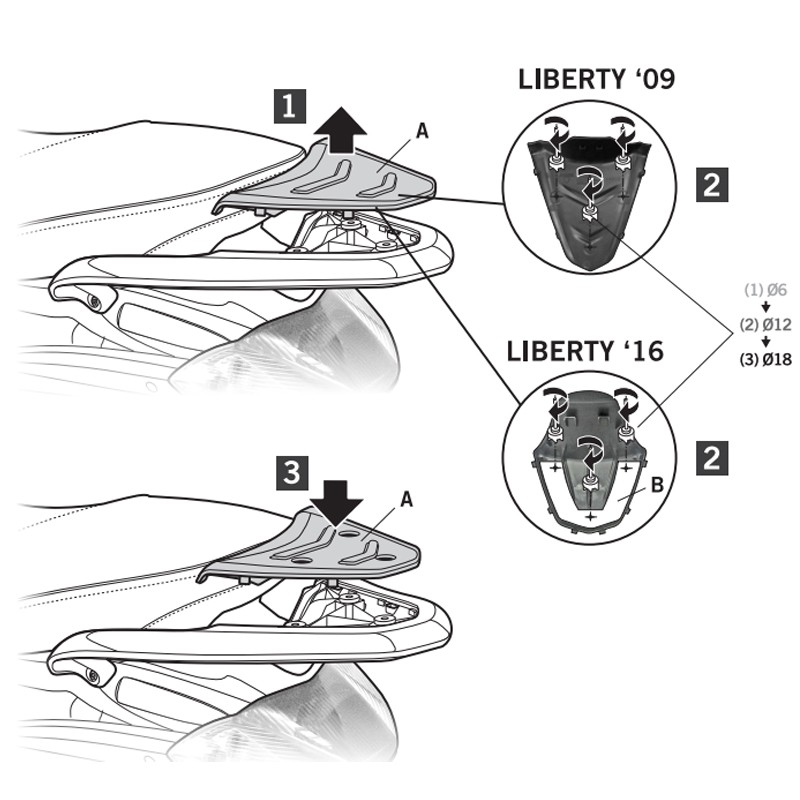 KIT DE FIJACIÓN POSTERIOR SHAD V0LB19ST PIAGGIO LIBERTY 50/125/150