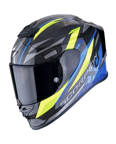CASCO SCORPION EXO-R1 EVO CARBON AIR RUNNER NEGRO/AZUL/AMARILLO FLUOR