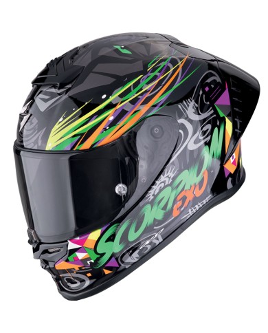 CASCO SCORPION EXO-R1 EVO II AIR SAVAGE NEGRO/VERDE/NARANJA