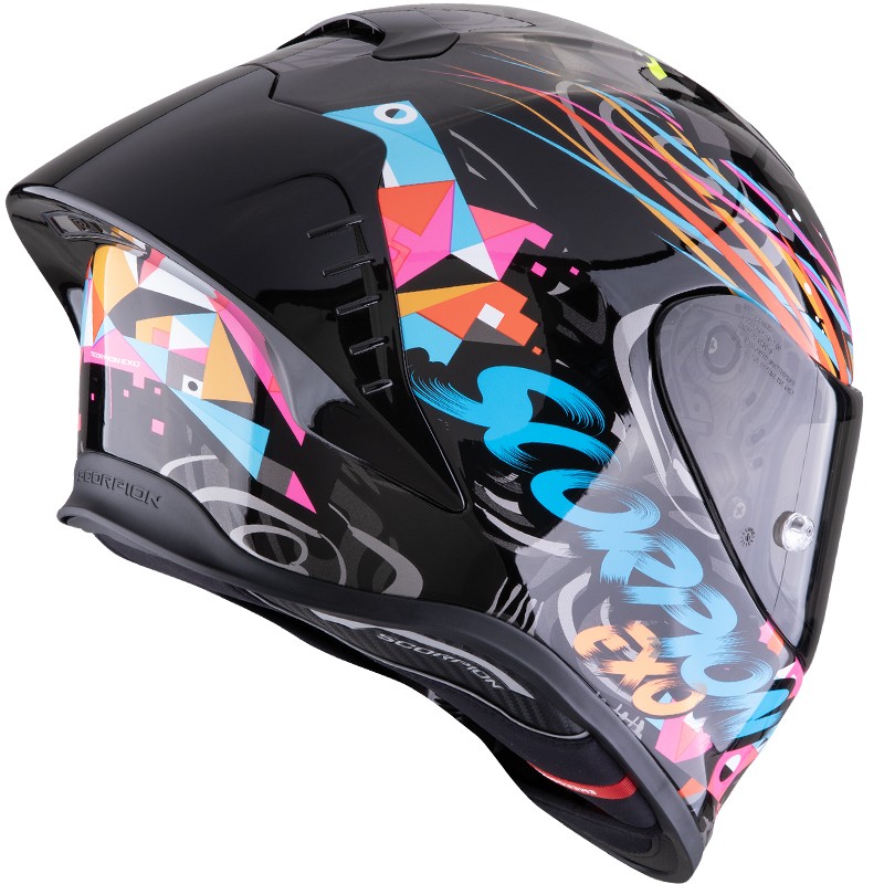 CASCO SCORPION EXO-R1 EVO II AIR SAVAGE NEGRO/AZUL/ROSA