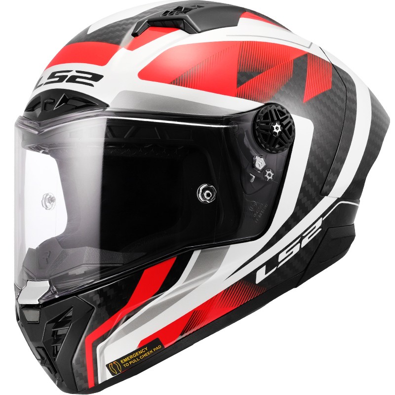 CASCO LS2 THUNDER CARBON GP AERO RAUTE WHITE RED