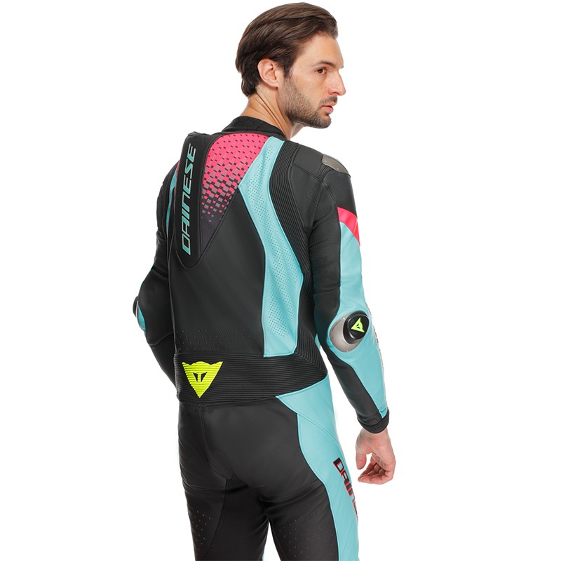 MONO DAINESE LAGUNA SECA 6 PROFESIONAL PERFORADO BLACK/WATER/FUXIA
