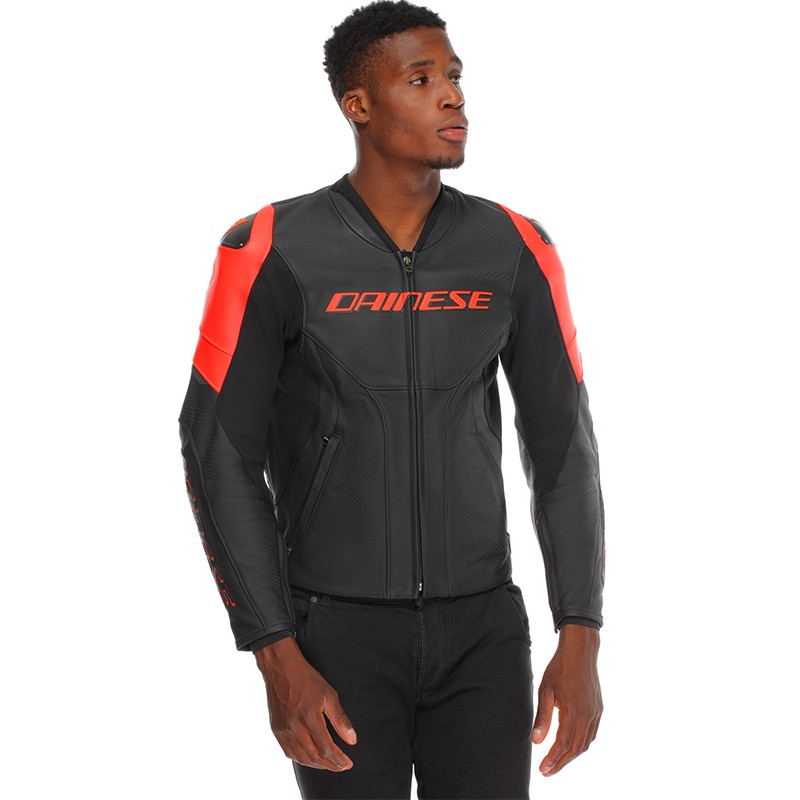 CHAQUETA DAINESE RACING 5 PERFORADA BLACK/BLACK/RED FLUO