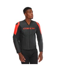 CHAQUETA DAINESE RACING 5 PERFORADA BLACK/BLACK/RED FLUO