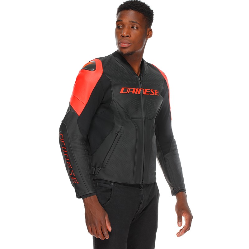 CHAQUETA DAINESE RACING 5 PERFORADA BLACK/BLACK/RED FLUO
