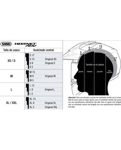 CHICHONERA INTERIOR CASCO SHOEI HORNET ADV