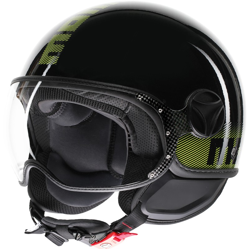 CASCO MOMO DESIGN FGTR CLASSIC STRIPES BLACK/YELLOW FLUO