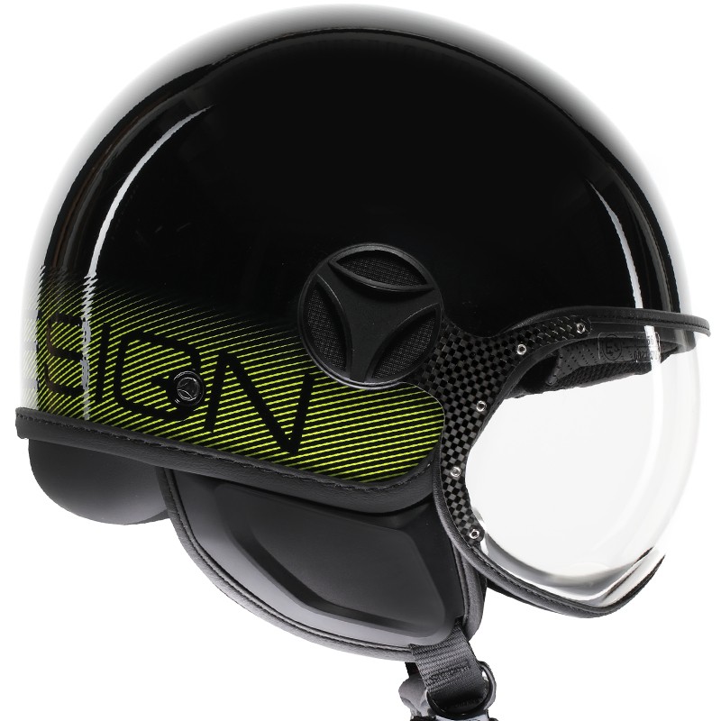 CASCO MOMO DESIGN FGTR CLASSIC STRIPES BLACK/YELLOW FLUO