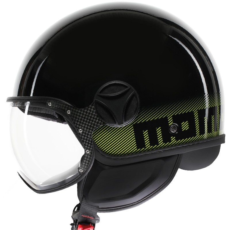 CASCO MOMO DESIGN FGTR CLASSIC STRIPES BLACK/YELLOW FLUO
