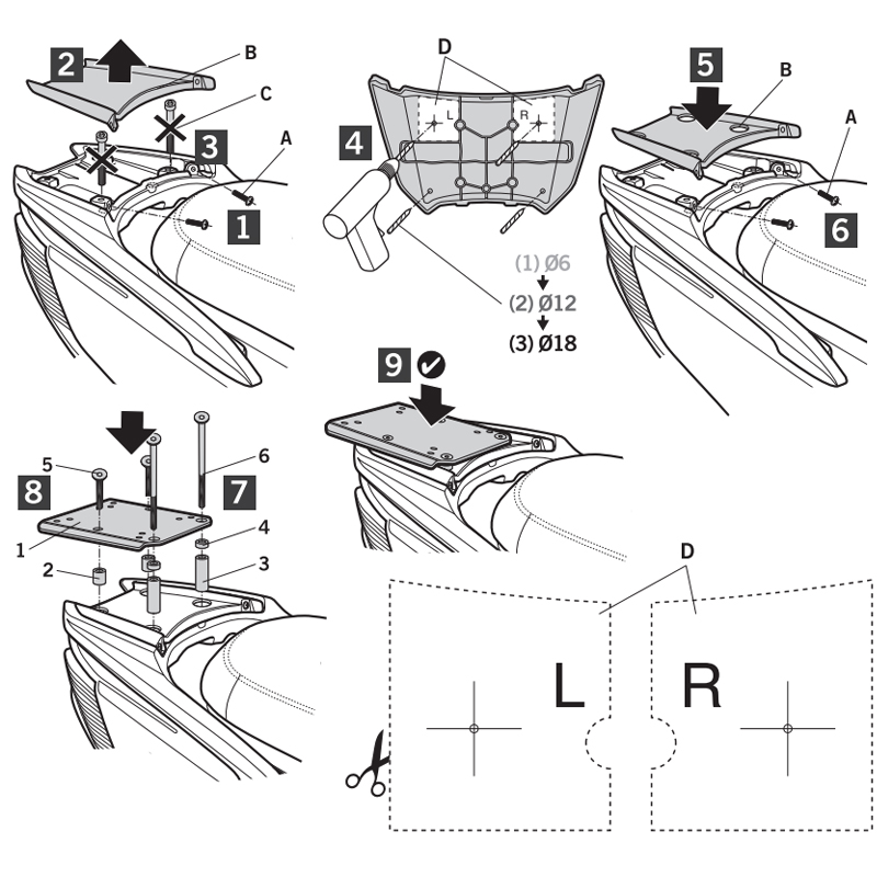 KIT DE FIJACIÓN POSTERIOR SHAD K0GD16ST KYMCO GRAND DINK/X-TOWN