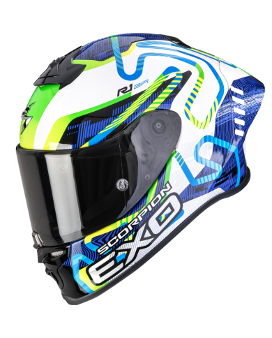CASCO SCORPION EXO-R1 EVO II AIR CORNERING WHITE/BLUE/GREEN