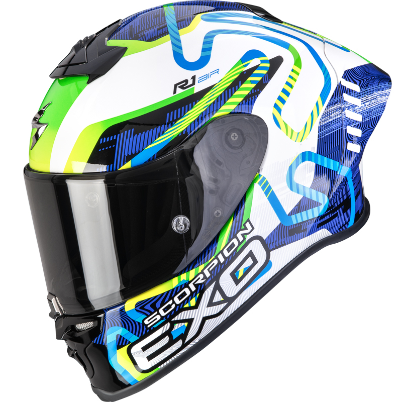 CASCO SCORPION EXO-R1 EVO II AIR CORNERING WHITE/BLUE/GREEN