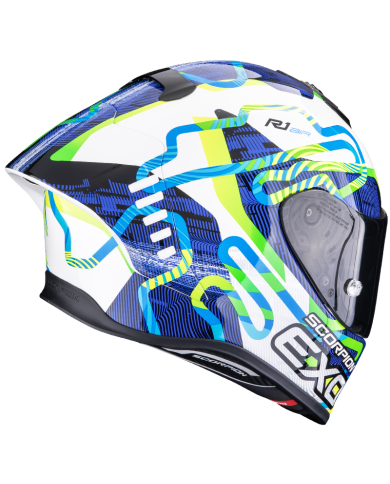CASCO SCORPION EXO-R1 EVO II AIR CORNERING WHITE/BLUE/GREEN