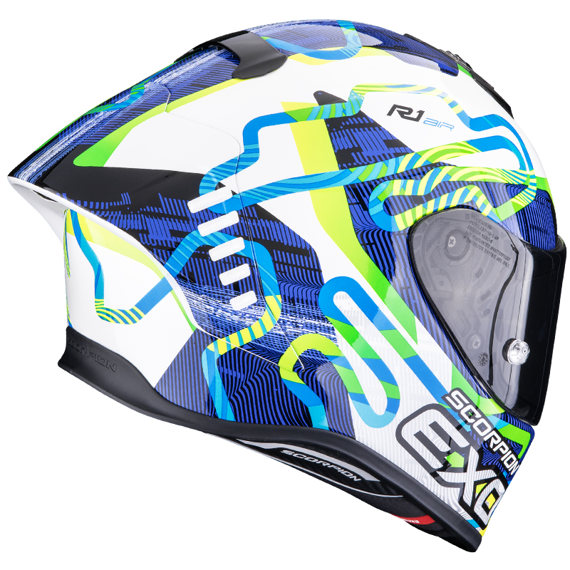 CASCO SCORPION EXO-R1 EVO II AIR CORNERING WHITE/BLUE/GREEN