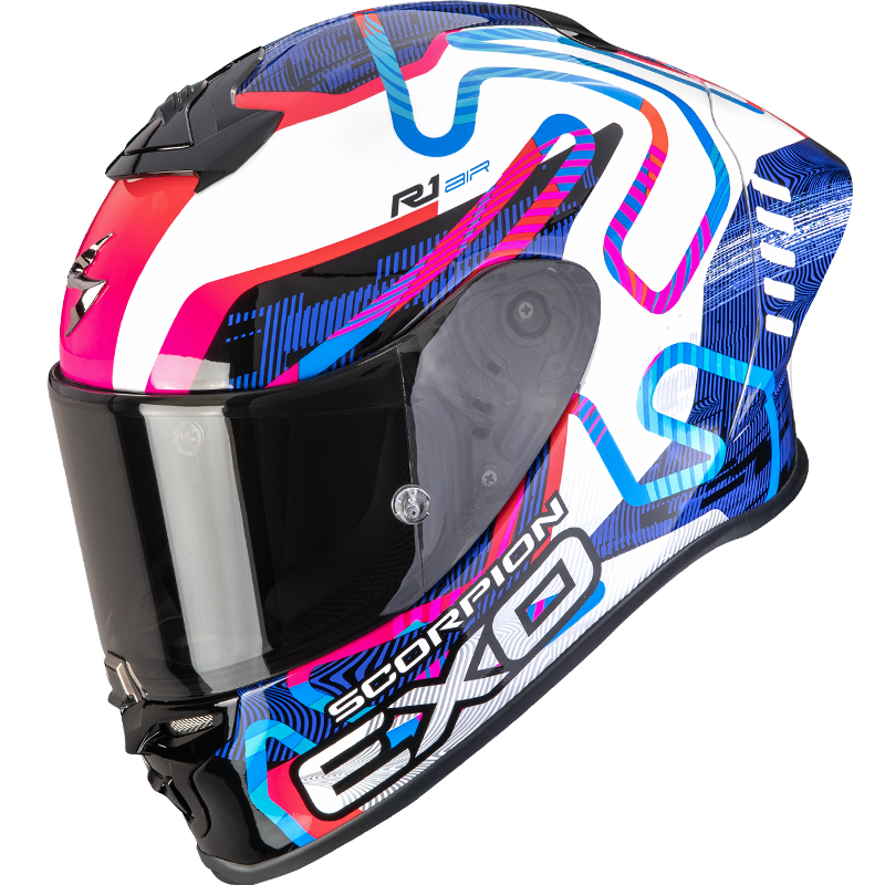 CASCO SCORPION EXO-R1 EVO II AIR CORNERING WHITE/BLUE/FUCSIA