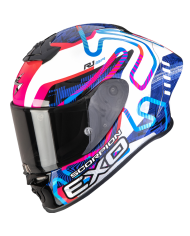 CASCO SCORPION EXO-R1 EVO II AIR CORNERING WHITE/BLUE/FUCSIA