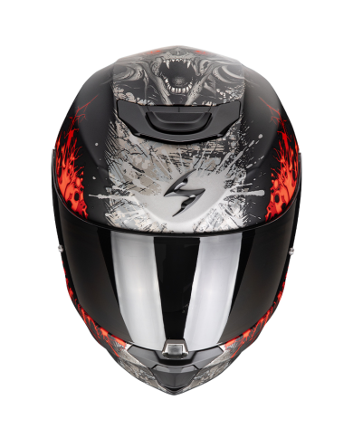 CASCO SCORPION EXO-391 WOLF BLACK MATT/SILVER/RED